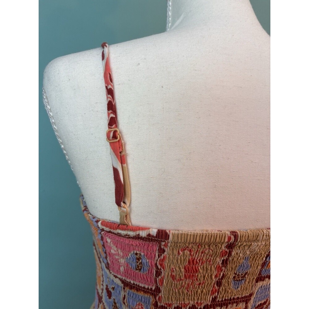 Mediterranean Coastal Smocked Midi Sundress Citrus Sun Novelty Print Dress S - Picture 6 of 11